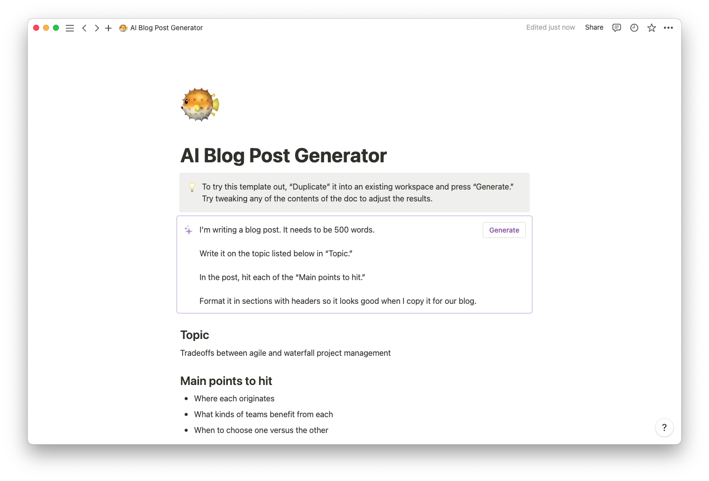 using AI for blog post generation